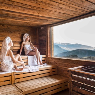 Two women in the panorama sauna