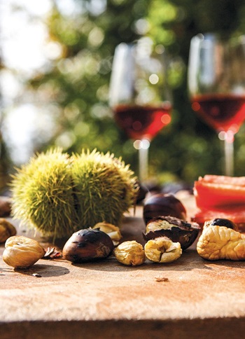Rotwein und Kastanien