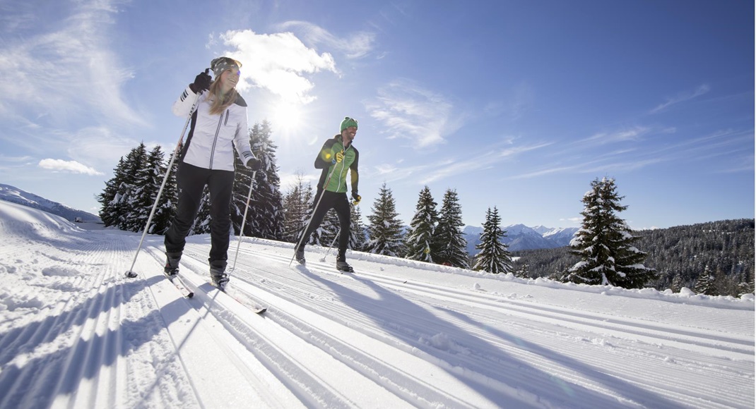 Two cross-country skiers