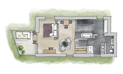 Die Zimmerskizze der Suite Giardino