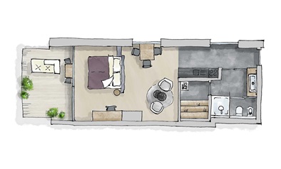 Die Zimmerskizze der Suite La Terrazza